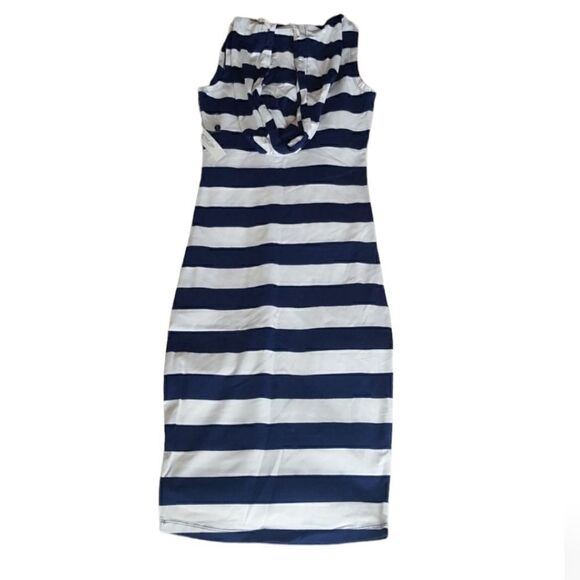 Actice Basic Sleeveless Striped  Hooded Midi Dress Blue White - Picture 3 of 6